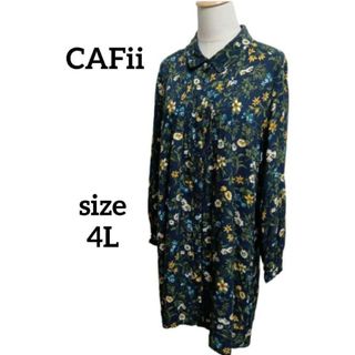 美品 CAFii 4L ゆるふわ 総花柄 ブラウス チュニック ワンピース