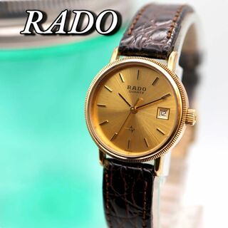 ラドー(RADO)の美品！RADO デイト ラウンド ゴールド クォーツ レディース腕時計 570(腕時計)