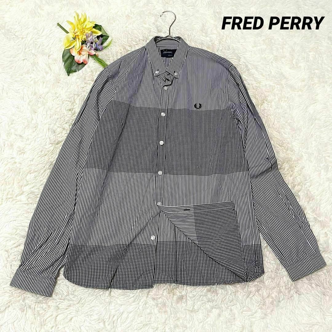 FRED PERRY(フレッドペリー)のFRED PERRY 長袖　カットソー　シャツ　刺繍ロゴ　ギンガムチェック　M メンズのトップス(シャツ)の商品写真