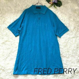 フレッドペリー(FRED PERRY)のFRED PERRY【XL】ポロシャツ 鹿の子 刺繍ロゴ イングランド製 ブルー(ポロシャツ)
