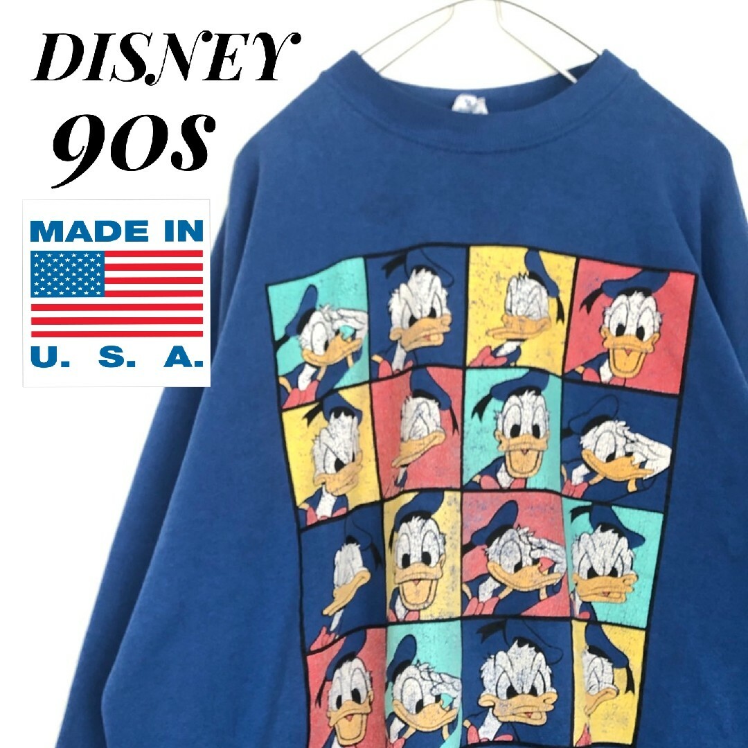 Disney(ディズニー)の【USA製1点物】90s Disney　ディズニー　ドナルドダックスウェット メンズのトップス(スウェット)の商品写真