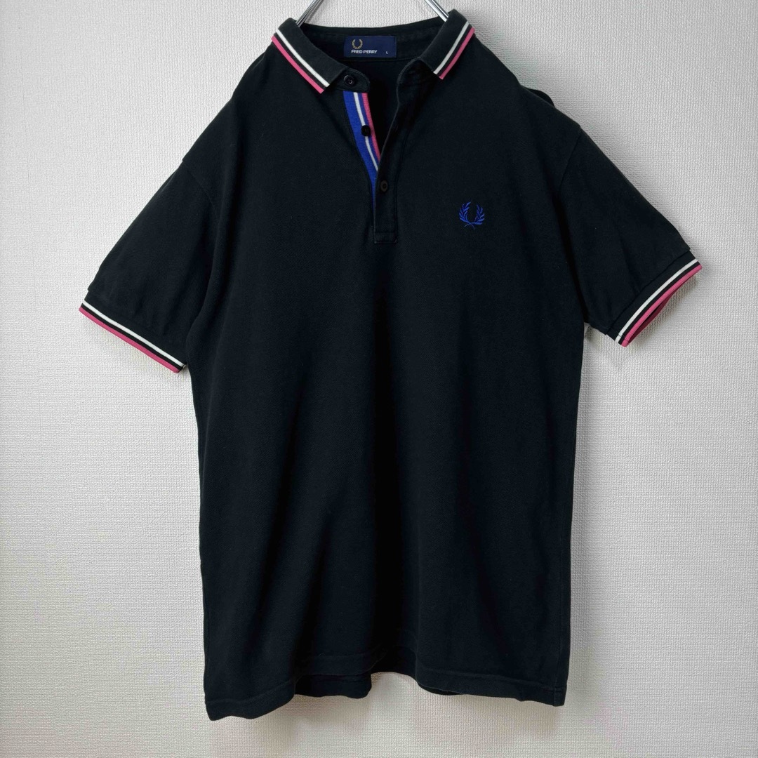 FRED PERRY(フレッドペリー)の人気　フレッドペリー　ポロシャツ　黒　青　白　ピンク　L 古着 メンズのトップス(ポロシャツ)の商品写真