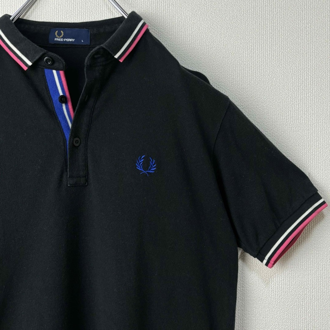 FRED PERRY(フレッドペリー)の人気　フレッドペリー　ポロシャツ　黒　青　白　ピンク　L 古着 メンズのトップス(ポロシャツ)の商品写真