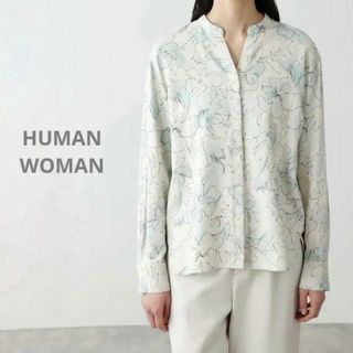 ヒューマンウーマン(HUMAN WOMAN)の美品　ヒューマンウーマン　ラインドローイングフラワープリントブラウス リネン(シャツ/ブラウス(長袖/七分))