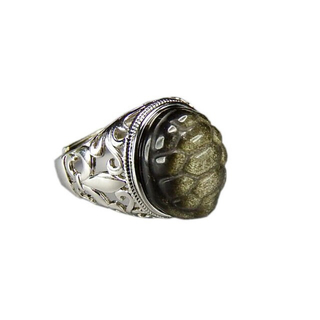 迫力魔除けゴールドオブシディアン亀紋手彫り指輪20号天然石リング石街U2-01 (リング(指輪))