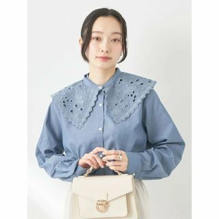 アースミュージックアンドエコロジー(earth music & ecology)の【ブルー】2way刺繍衿ブラウス 長袖/レディース/レース/24SS(シャツ/ブラウス(長袖/七分))