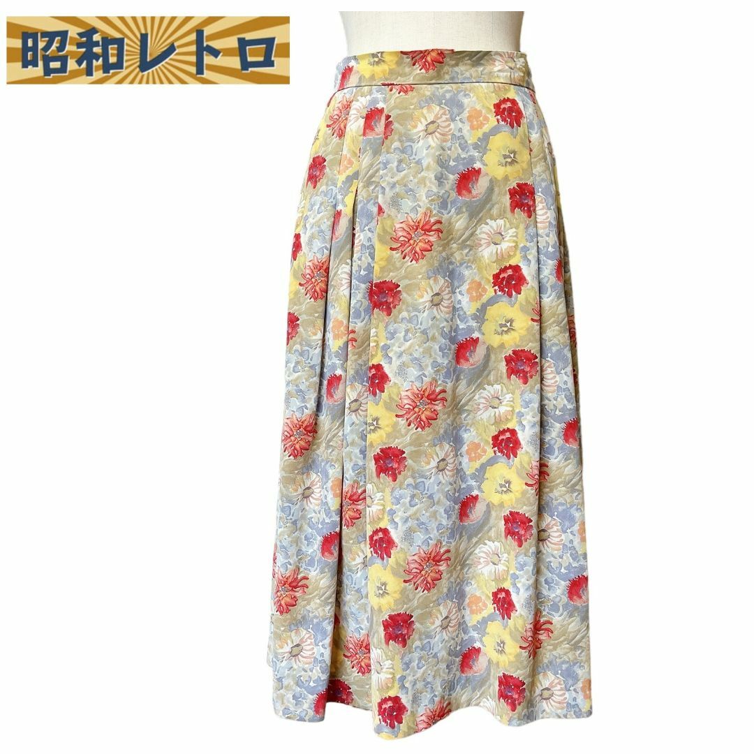 【昭和レトロ】タック入りスカート/花柄/古着/60'70'/No.459 レディースのスカート(ひざ丈スカート)の商品写真