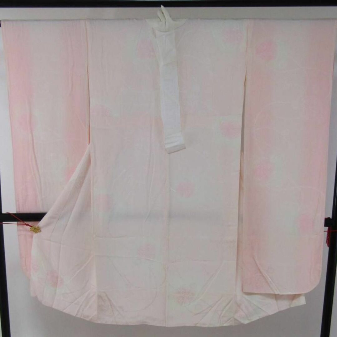 【Q0371】ＢＢお仕立て上がり正絹振袖用長襦袢　ピンク地に花、雪輪、組紐模様 レディースの水着/浴衣(振袖)の商品写真