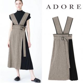 アドーア(ADORE)のADORE アドーア サーブルヘリンボーンプリーツ切り替えスカート(ロングワンピース/マキシワンピース)