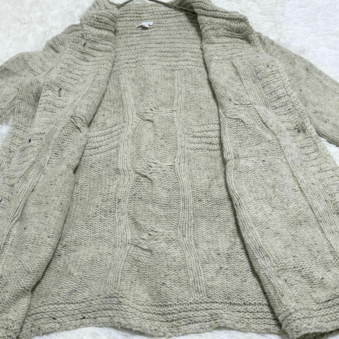 Vintage ウール混 ニットカーディガン 襟付き ベージュ d68 レディースのトップス(ニット/セーター)の商品写真