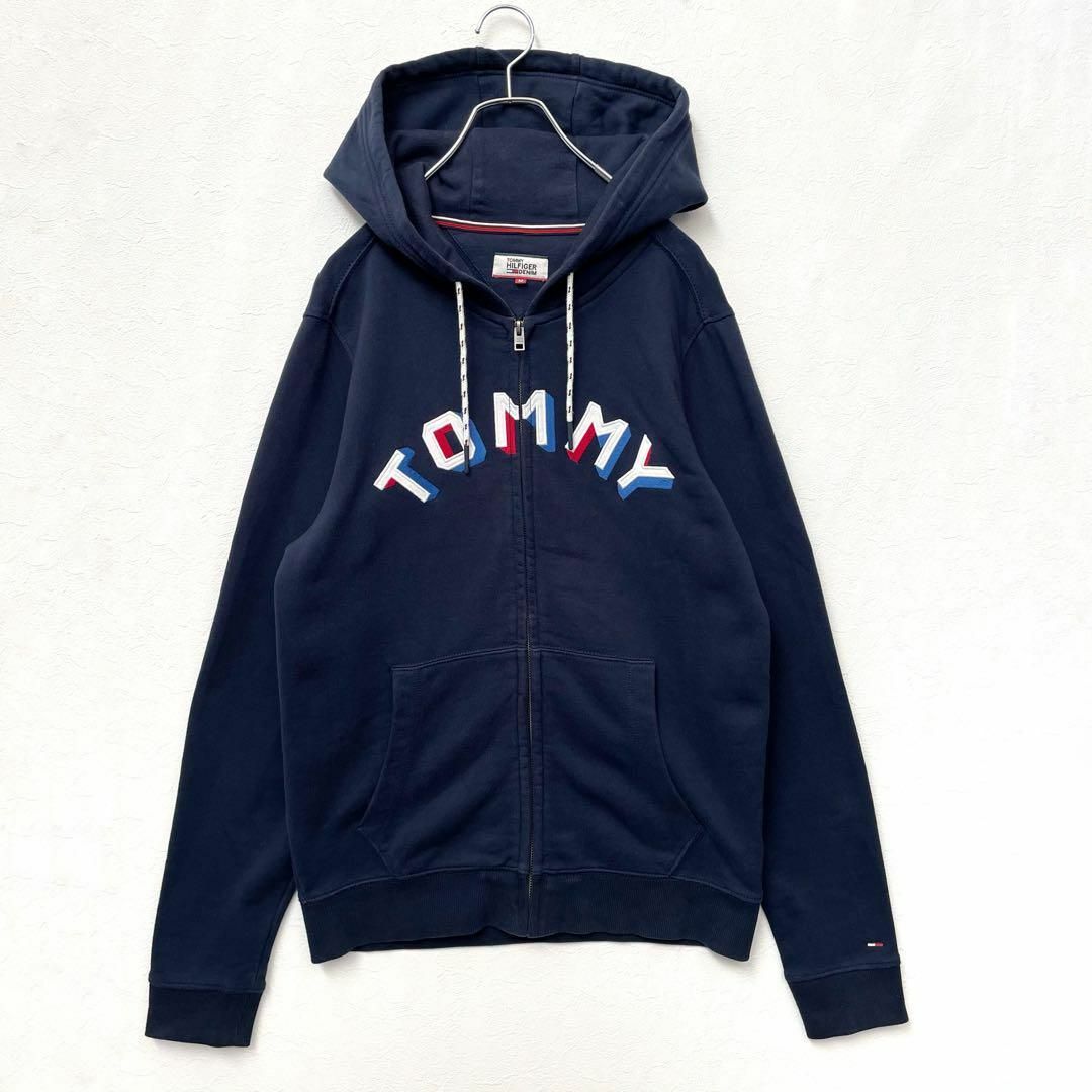 TOMMY HILFIGER(トミーヒルフィガー)のトミーヒルフィガー　ジップアップ　アーチロゴ　刺繍　スウェット　フーディー　紺 メンズのトップス(パーカー)の商品写真