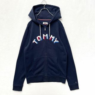 TOMMY HILFIGER - トミーヒルフィガー　ジップアップ　アーチロゴ　刺繍　スウェット　フーディー　紺