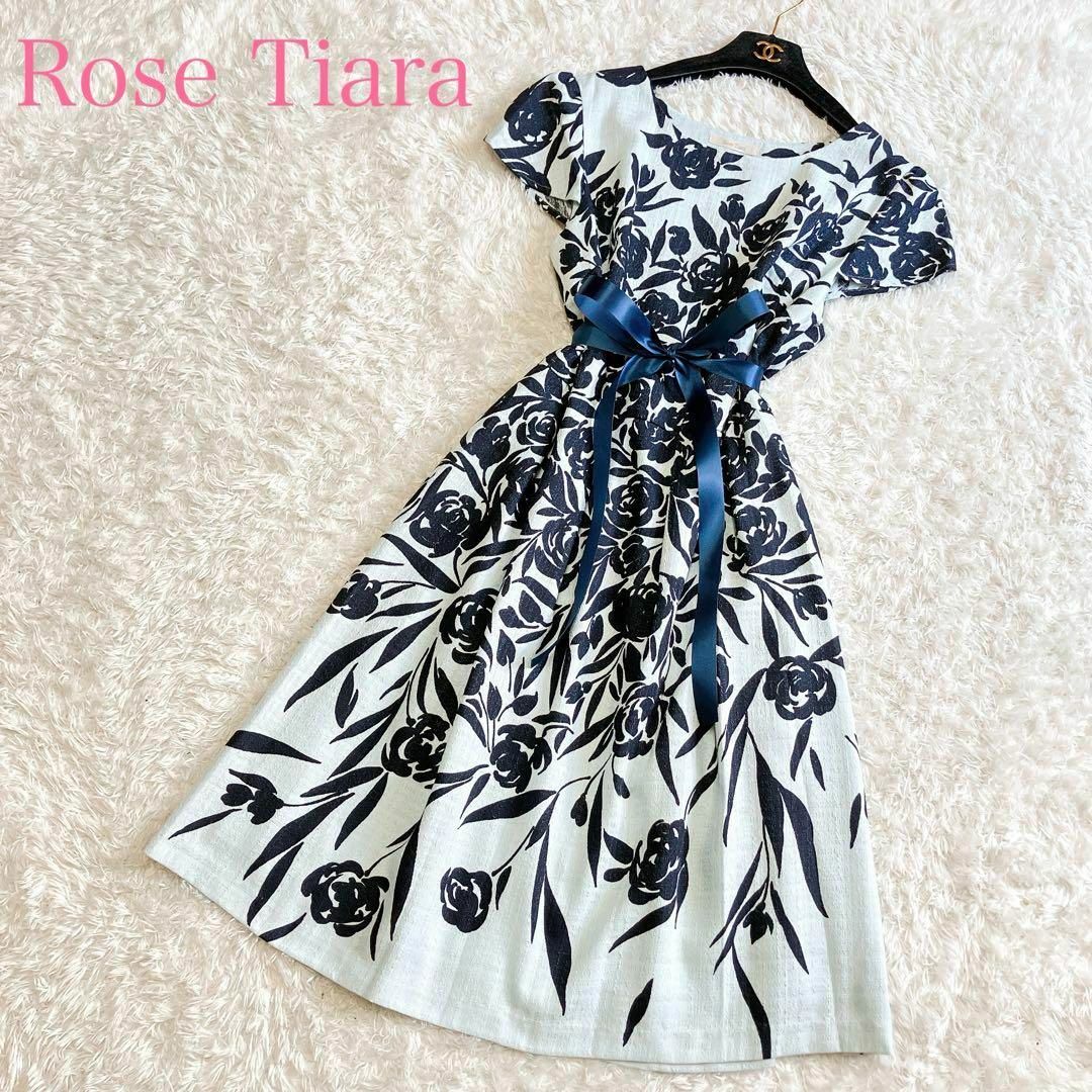 Rose Tiara(ローズティアラ)の極美品 ローズティアラ ワンピース ひざ丈 42 XL フレア Aライン 花柄 レディースのワンピース(ひざ丈ワンピース)の商品写真