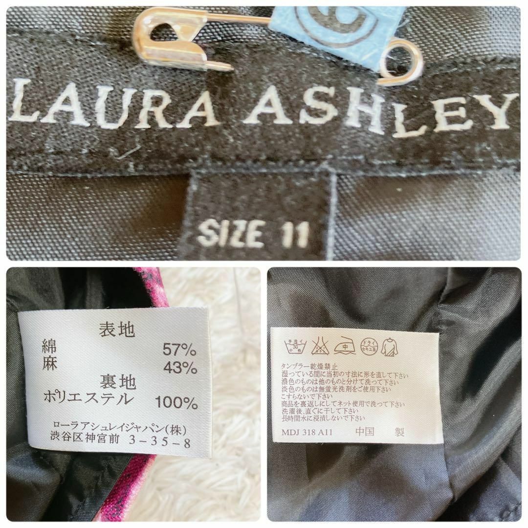 LAURA ASHLEY(ローラアシュレイ)の美品 ローラアシュレイ ワンピース ひざ丈 11号 Lリネン 花柄 総柄 レディースのワンピース(ひざ丈ワンピース)の商品写真