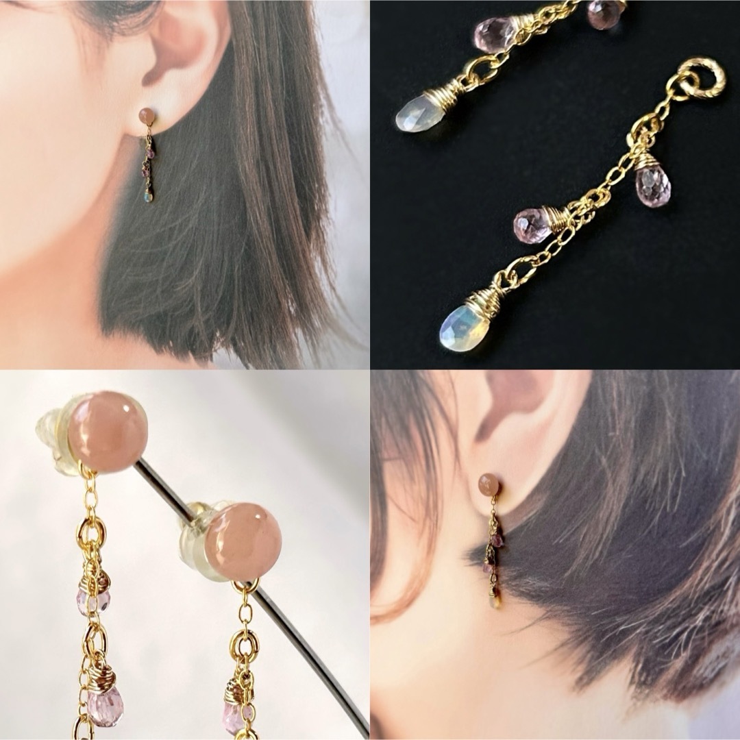 2way⭐︎14kgf グァバクォーツピアス&サファイア・オパールチャーム ハンドメイドのアクセサリー(ピアス)の商品写真