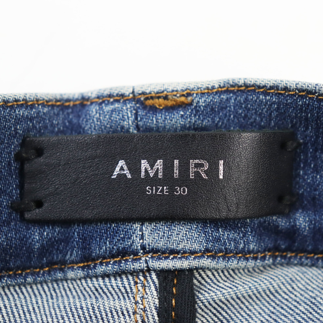 【ドンドン見直し】良品○AMIRI アミリ RN 150712 レザー切替 ダメージ加工 ストレッチ生地 クラッシュデニムパンツ/スキニージーンズ インディゴブルー S USA製 正規品 メンズ メンズのトップス(ジャージ)の商品写真