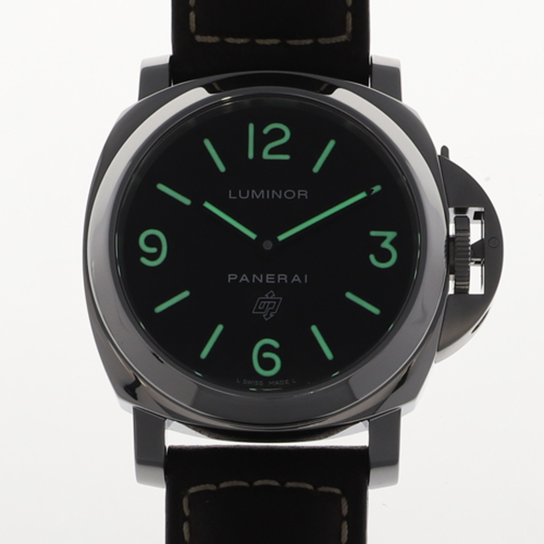 PANERAI(パネライ)の【118657】PANERAI パネライ  PAM00000 ルミノール ベース ロゴ ブラックダイヤル SS/レザー 手巻き ギャランティーカード 純正ボックス 腕時計 時計 WATCH メンズ 男性 男 紳士【中古】 メンズの時計(腕時計(アナログ))の商品写真