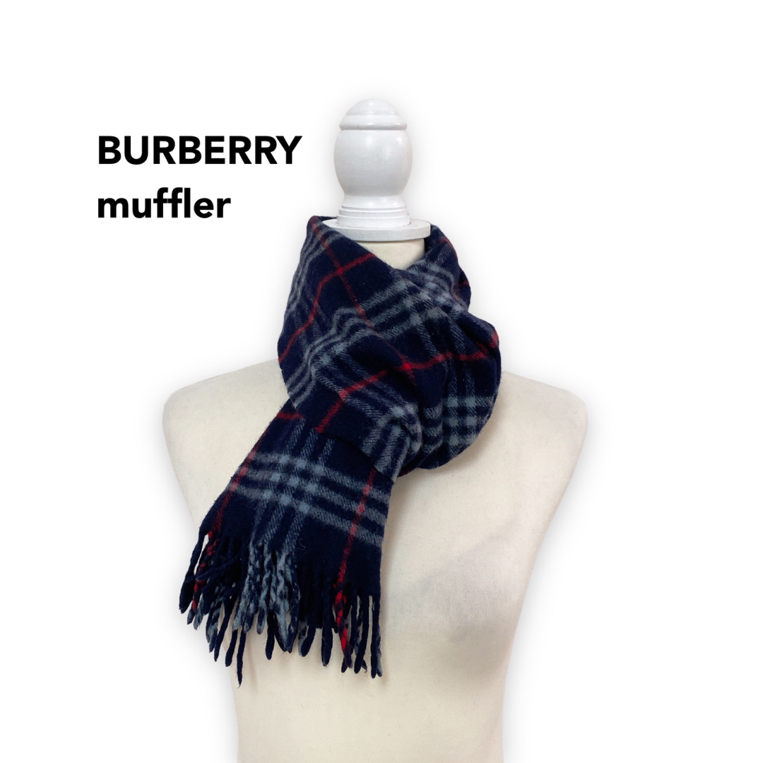 BURBERRY(バーバリー)のBurberry バーバリー　マフラー　ストール　ノバチェック　ウール　ネイビー レディースのファッション小物(マフラー/ショール)の商品写真