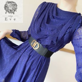 グリモワール(Grimoire)の【美品】昭和レトロ　ヴィンテージ　ワンピース　ドレス　ドレープ　フリル　光沢感(ひざ丈ワンピース)