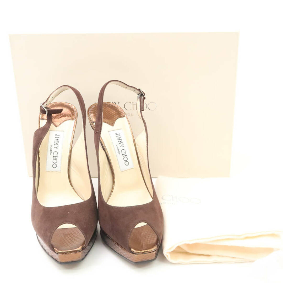 JIMMY CHOO(ジミーチュウ)の美品 JIMMY CHOO ジミーチュウ オープントゥ パンプス 37 1/2(24.5cm相当） スエードレザー ピンヒール アンクルストラップ 靴 レディース AU2453C  レディースの靴/シューズ(ハイヒール/パンプス)の商品写真