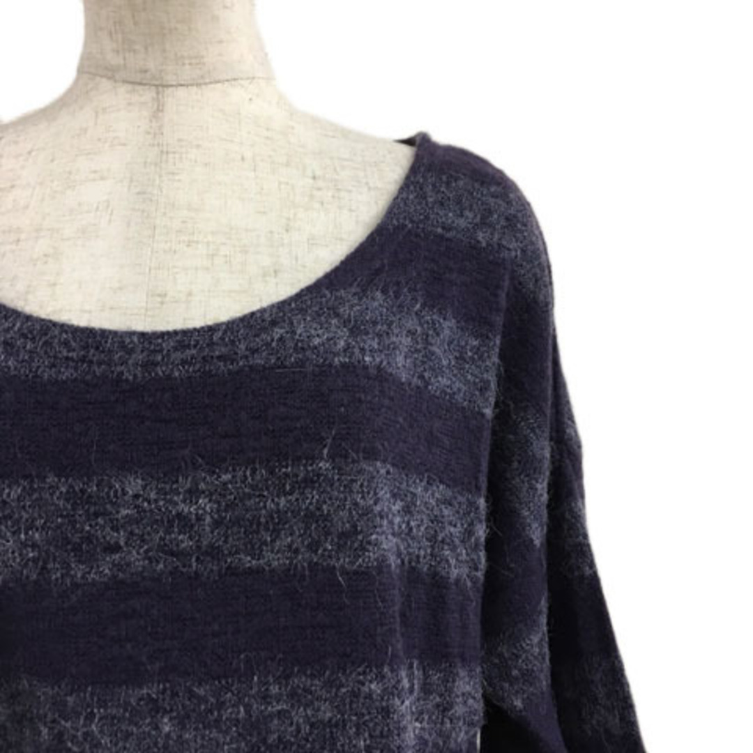 grove(グローブ)のグローブ セーター ニット 切替 異素材 シフォン ボーダー 長袖 M 紫 黒 レディースのトップス(ニット/セーター)の商品写真