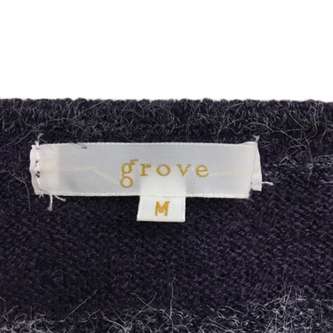 grove(グローブ)のグローブ セーター ニット 切替 異素材 シフォン ボーダー 長袖 M 紫 黒 レディースのトップス(ニット/セーター)の商品写真