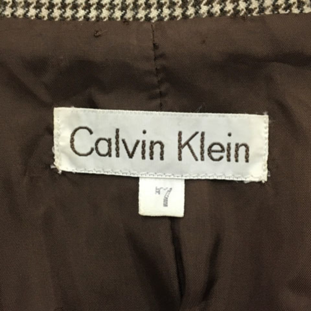 Calvin Klein(カルバンクライン)のカルバンクライン ジャケット ステンカラー ウール 千鳥格子 長袖 7 茶 白 レディースのジャケット/アウター(その他)の商品写真
