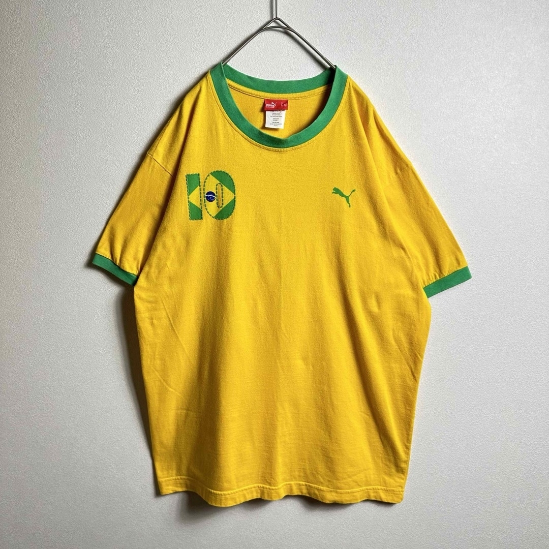 PUMA(プーマ)のPUMAプーマ　リンガーTシャツ　Lサイズ　ブラジルカラー　サッカー　黄色　緑 メンズのトップス(Tシャツ/カットソー(半袖/袖なし))の商品写真