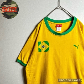 PUMA - PUMAプーマ　リンガーTシャツ　Lサイズ　ブラジルカラー　サッカー　黄色　緑