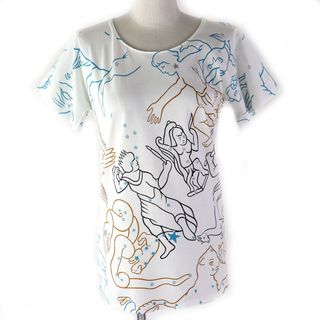 エルメス(Hermes)の極美品△HERMES エルメス コットン100％ 星座柄 半袖Ｔシャツ ホワイト マルチカラー 34 フランス製 レディース(Tシャツ(半袖/袖なし))