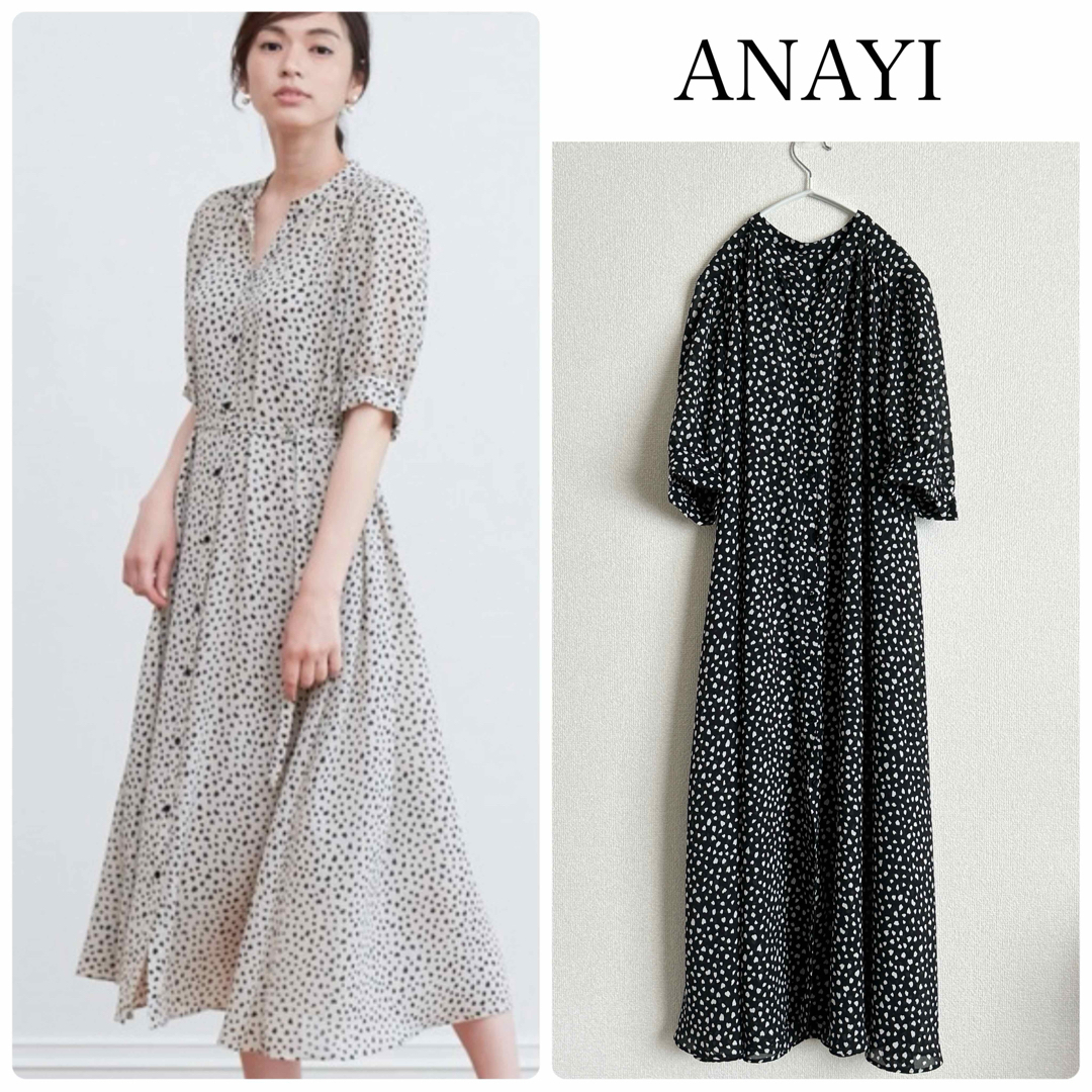 ANAYI(アナイ)のANAYI  ドットシャツワンピース 美品 36 レディースのワンピース(ロングワンピース/マキシワンピース)の商品写真