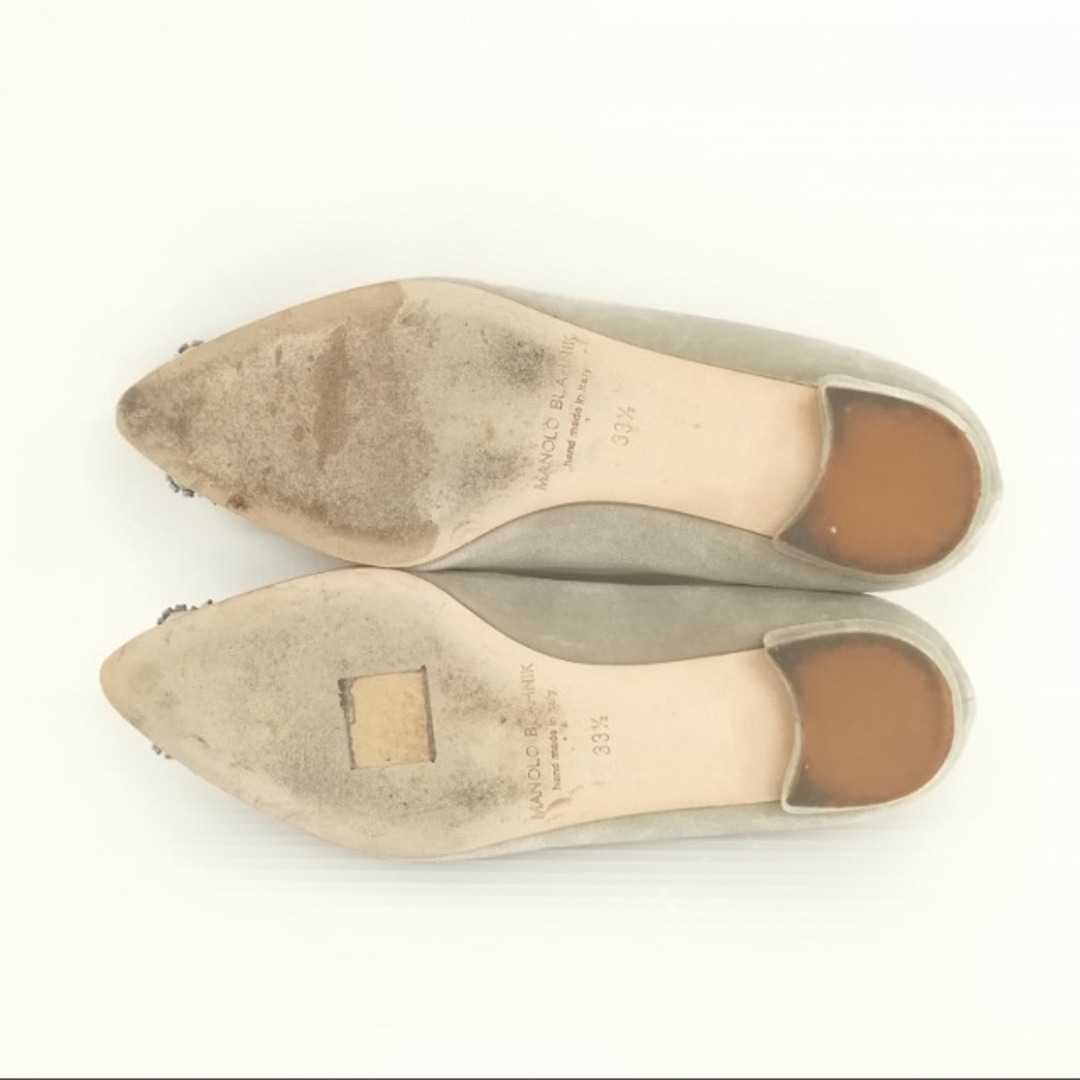 MANOLO BLAHNIK(マノロブラニク)のハンギシ フラットシューズ フラットパンプス ベルベット 33.5 グレー系 レディースの靴/シューズ(ハイヒール/パンプス)の商品写真