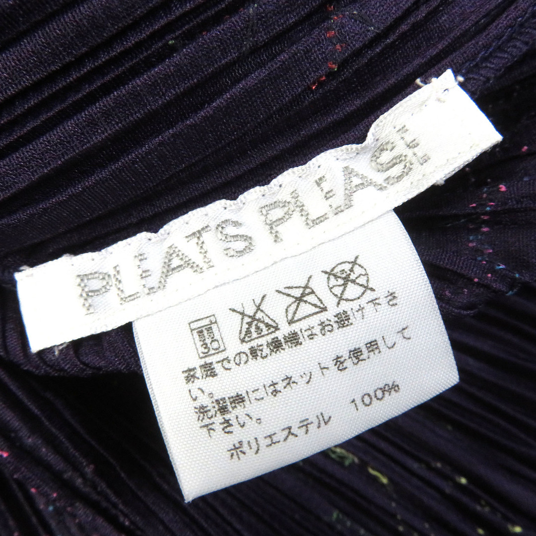 極美品△PLEATS PLEASE プリーツプリーズ イッセイミヤケ PP53-JK721 総柄 サイドリボン付き 七分袖 カットソー トップス パープル系 3 日本製 正規品 レディース レディースのトップス(カットソー(長袖/七分))の商品写真