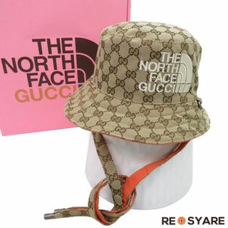 Gucci - 極美品 GUCCI × THE NORTH FACE グッチ ノースフェイス 2022SS 672151 GGキャンバス リバーシブル サファリ バケット ハット 箱付 46387