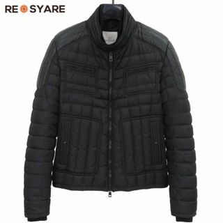 モンクレール(MONCLER)の美品 モンクレール BAHR ロゴワッペン レザー 異素材MIX マルチポケット キルティング ライダース ダウン ジャケット ブルゾン 46371 (ライダースジャケット)