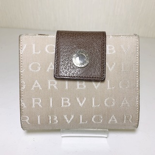 ブルガリ(BVLGARI)のＮ　美品 BVLGARI ロゴマニア キャンバス/レザー 折り財布 (財布)