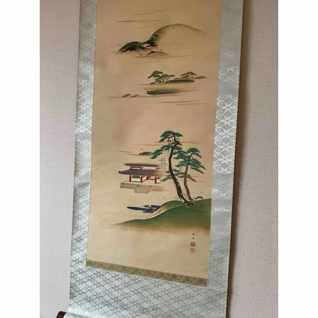 希少　掛け軸　掛軸　茶道　華道　日本画　伝統美術　桐箱入り　丹羽玉邦 エンタメ/ホビーの美術品/アンティーク(その他)の商品写真