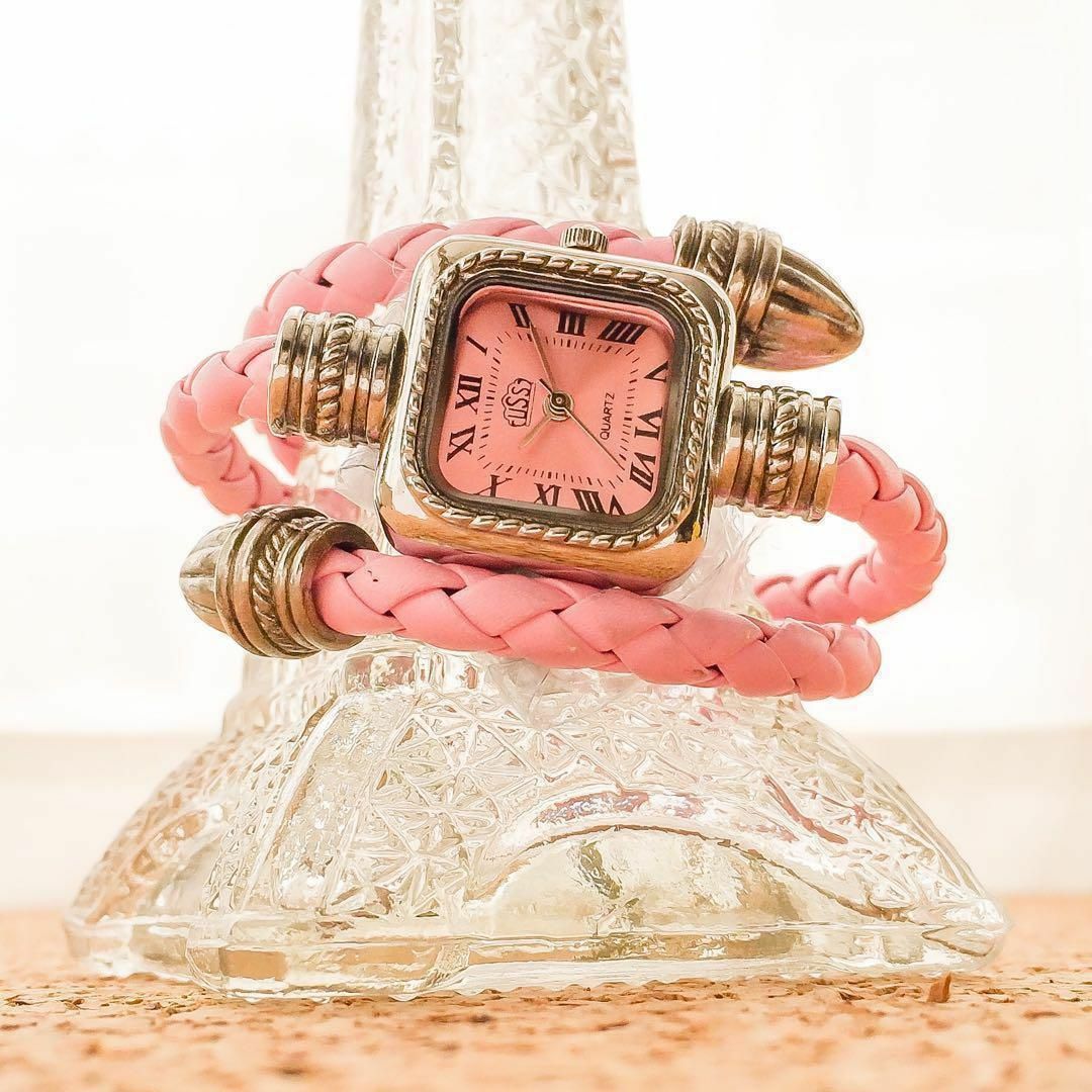 本革 バングル腕時計 レザー 編み込み レトロ 腕時計 ［ブラウン］ レディースのファッション小物(腕時計)の商品写真