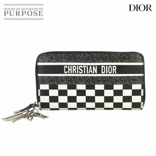 Christian Dior - 新品同様 クリスチャン ディオール Christian Dior ラウンドファスナー 長財布 レザー ブラック ホワイト シルバー 金具 VLP 90226834