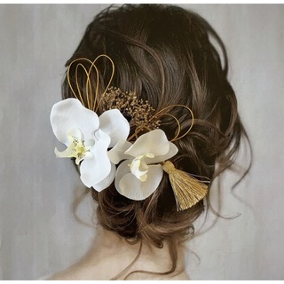 《再販》胡蝶蘭 ヘッドパーツ 髪飾り ヘアアクセサリー 和装 水引き ゴールド