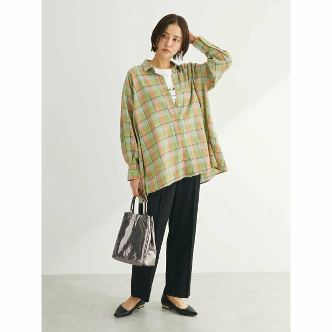 green parks(グリーンパークス)の【グリーン】チェック柄シャツチュニック 24SS/体型カバー/長袖/春/レディース レディースのワンピース(ミニワンピース)の商品写真