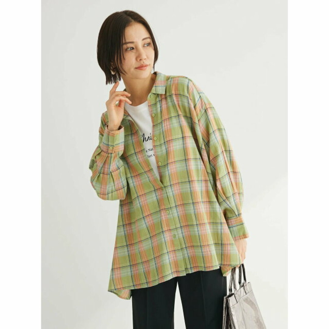 green parks(グリーンパークス)の【グリーン】チェック柄シャツチュニック 24SS/体型カバー/長袖/春/レディース レディースのワンピース(ミニワンピース)の商品写真