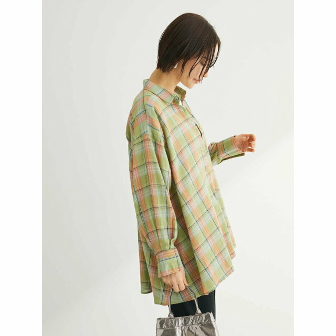 green parks(グリーンパークス)の【グリーン】チェック柄シャツチュニック 24SS/体型カバー/長袖/春/レディース レディースのワンピース(ミニワンピース)の商品写真