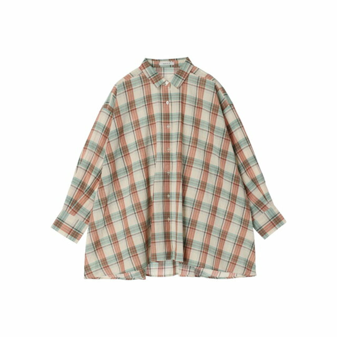 green parks(グリーンパークス)の【エクリュー】チェック柄シャツチュニック 24SS/体型カバー/長袖/春/レディース レディースのワンピース(ミニワンピース)の商品写真