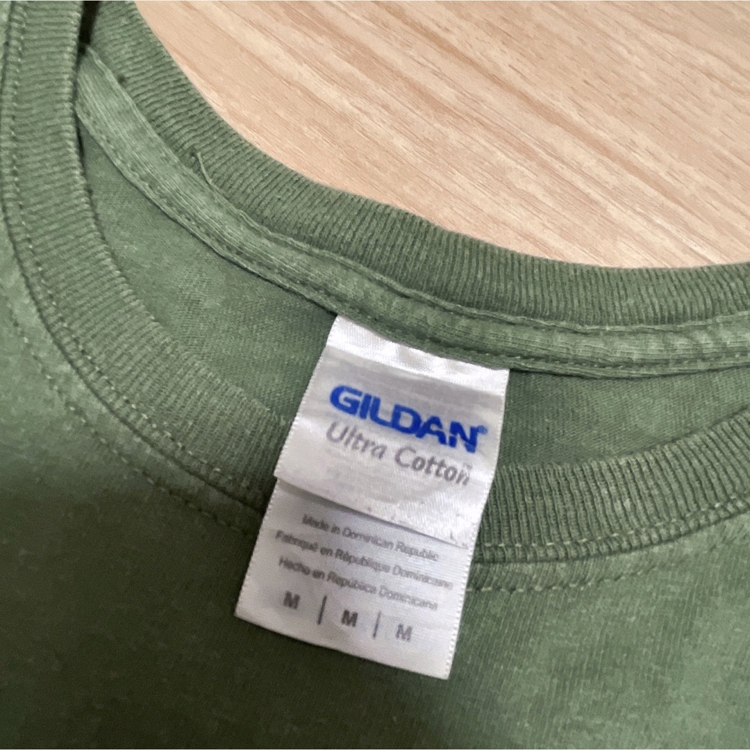 GILDAN(ギルタン)のUSA古着　GILDAN　Tシャツ　Mサイズ　カーキグリーン　プリント　コットン メンズのトップス(Tシャツ/カットソー(半袖/袖なし))の商品写真