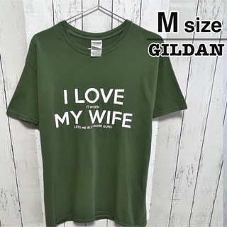 ギルタン(GILDAN)のUSA古着　GILDAN　Tシャツ　Mサイズ　カーキグリーン　プリント　コットン(Tシャツ/カットソー(半袖/袖なし))