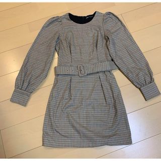 ザラ(ZARA)のZARA*ベルト付きチェックワンピース(ミニワンピース)