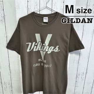 ギルタン(GILDAN)のUSA古着　GILDAN　Tシャツ　M　グレーブラウン　プリント　Vikings(Tシャツ/カットソー(半袖/袖なし))