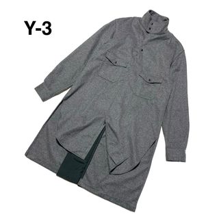 ワイスリー(Y-3)の☆美品 ワイスリー ヨウジヤマモト スタンドカラー ウール ロングシャツ コート(ステンカラーコート)