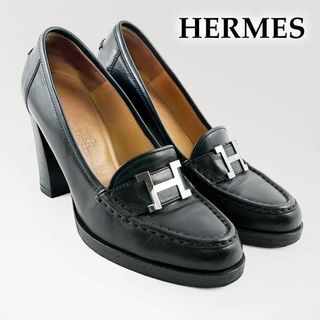 Hermes - エルメス ドーフィン 90 パンプス ハイヒール Hロゴ 黒 ブラック シルバー